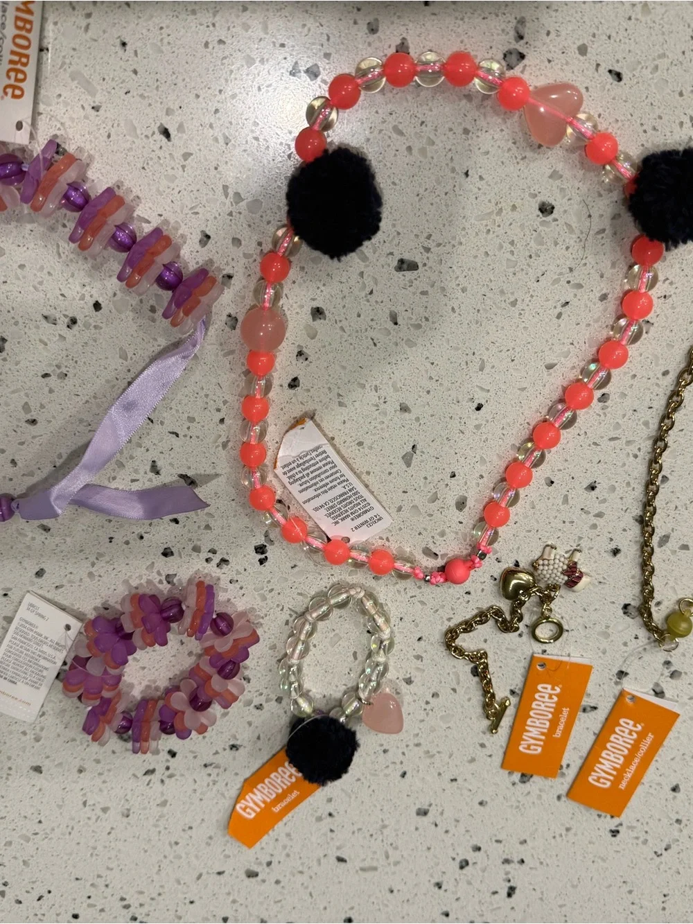 New girls Gymboree Coral Pink Beaded Necklace, Bracelet bundle